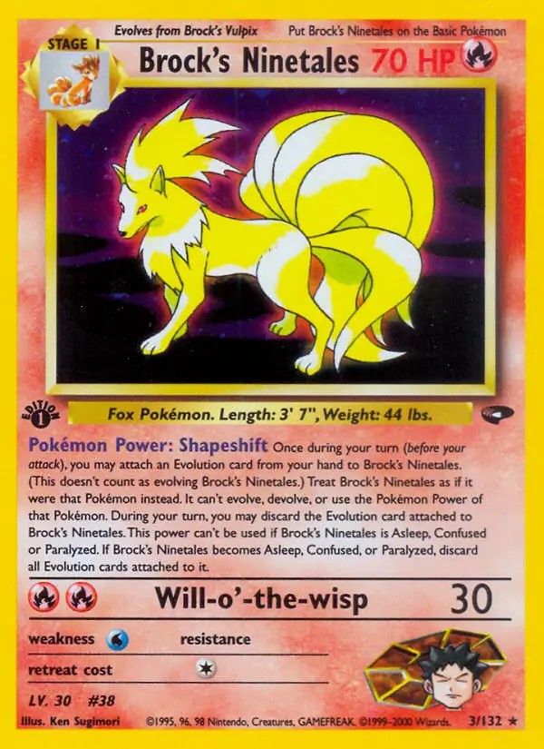 Brock's Ninetales - 3/132 - Pokemon Gym Challenge 1st Edition Holo Rare Card NM