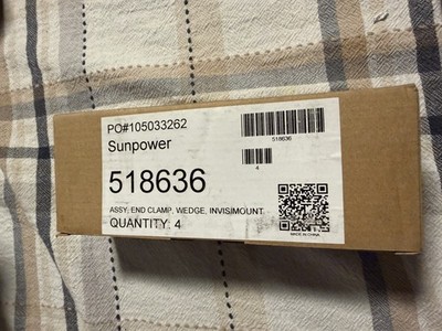 Sunpower End Clamp Assy p/n 518636 4 pack