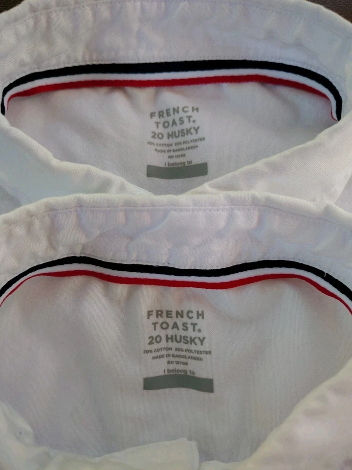 Lote de 2 Camisas Brancas French Toast Boys 20 Huskey Manga Curta Botão para Baixo Adj Co - Imagem 2 de 4