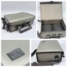 Vintage Retro BMI Silver Stripe 16 Cassette Tape Holder Carrying Case w/Strap