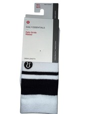 Lululemon Daily Stride Ribbed Crew Socks Black White Cushioned Medium Large NEW