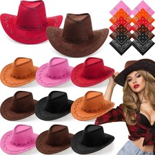 10 Set Cowboy Hat and Bandana for Women Men 10 Cowgirl Cowboy Hat Bulk 10 Wes...