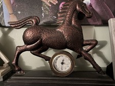 Bronze Horse Desk Clock Quartz Movement Metal Analog Traditional Animal Decor