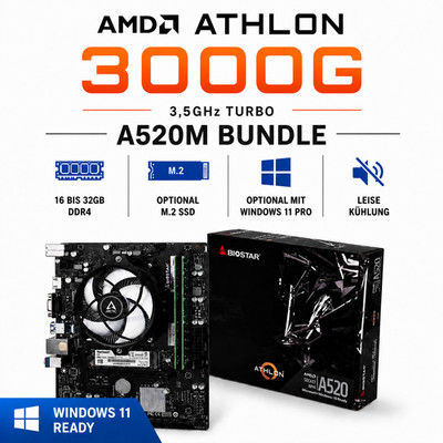 Bundle AMD Athlon 3000G 3,5GHz, 16-32GB DDR4, LEISE, microATX, (Windows 11 SSD)