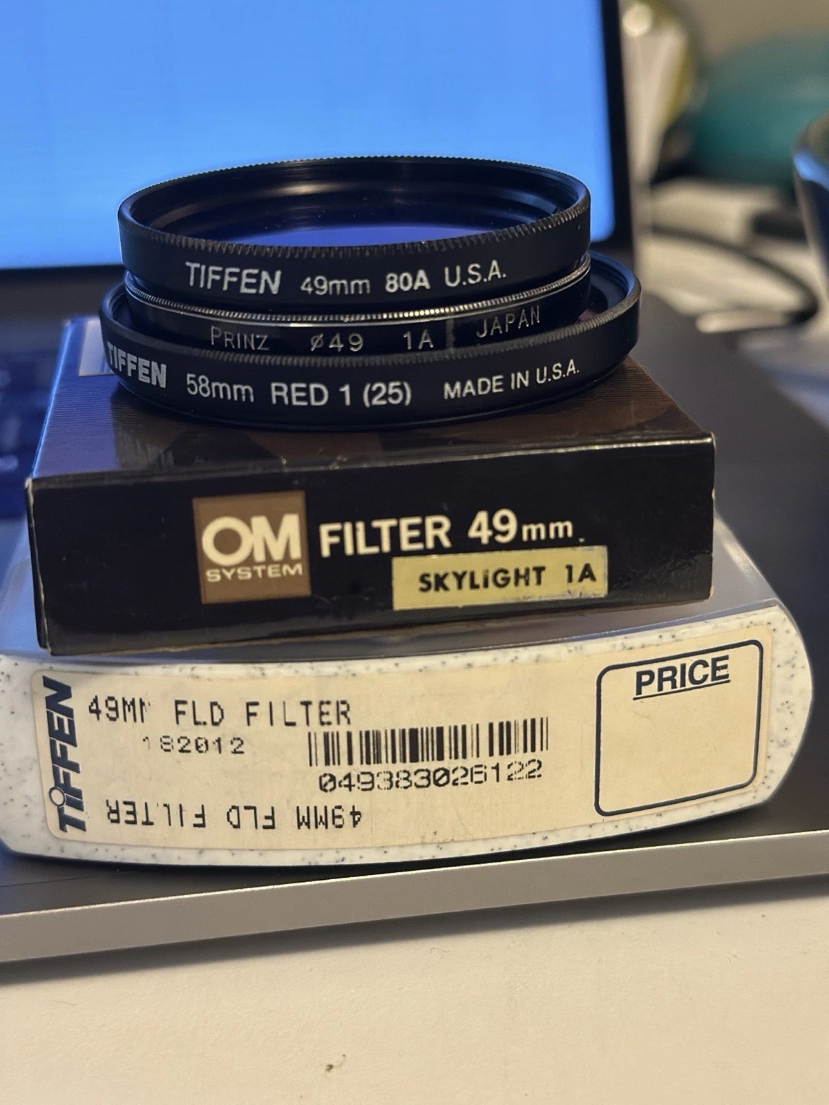 Tiffen 49 FLD, OM 49 Sky 1A, Tiffen 58 red, Tiffen 49 80a, prinz 49 1A Filters