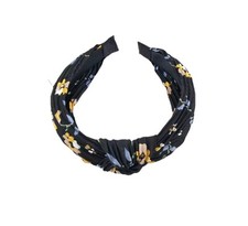 Black Matte Satin Floral Knot Headband