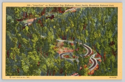 Vintage Loop-Over Newfound Gap Highway Smoky Mountains Postcard