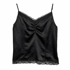 Vintage Y2K S Dark Coquette Satin Lace Camisole Top Womens Sz L Indie Sleaze
