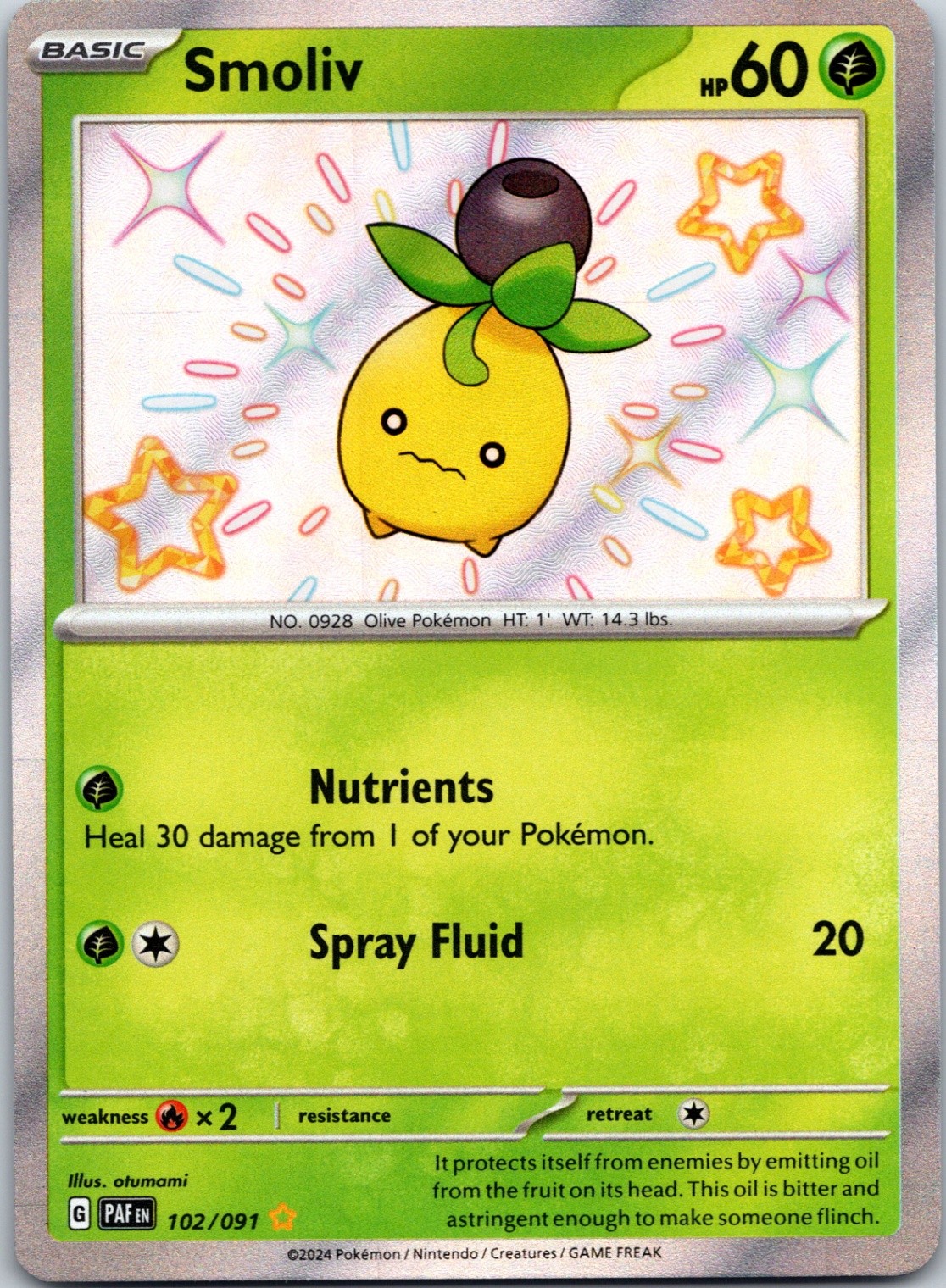 Smoliv Shiny Rare SV: Paldean Fates 102/091 NM