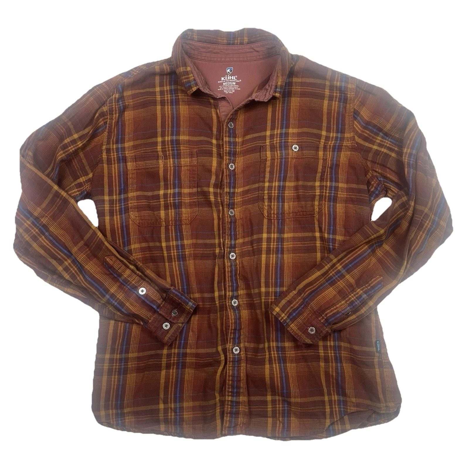 KÜHL Plaid Flannel Shirt Men’s Medium Long Sleeve Button Front Outdoor Hiking