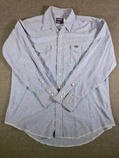 Wrangler Shirt Mens 17 1/2-35 Denim Western Pearl Snap Cowboy Rodeo Vintage