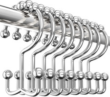 Double Glide Roller Set of 12 Shower Curtain Hooks, Double Sided Rings, Rust Pro