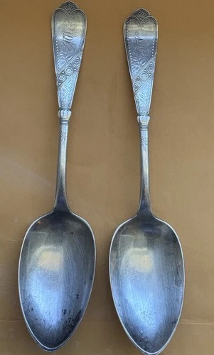2 Antique Wallace Ornate  Sterling Silver  Spoons Scrap Or Use 138 grams