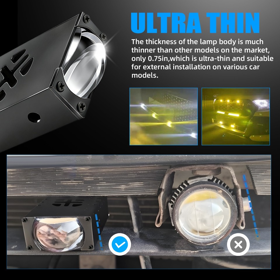 LED Headlight Bumper Projector Lens Driving Car Grille Lights Motor ...