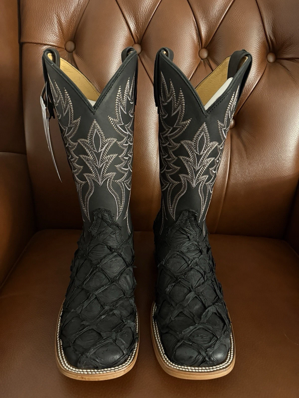 New Cody James Mens Black Square Toe Pirarucu Cowboy Boots Multiple Sizing