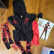 Women  s Large Dragon Fighter Ninja Costume Hooded Jumpsuit Set