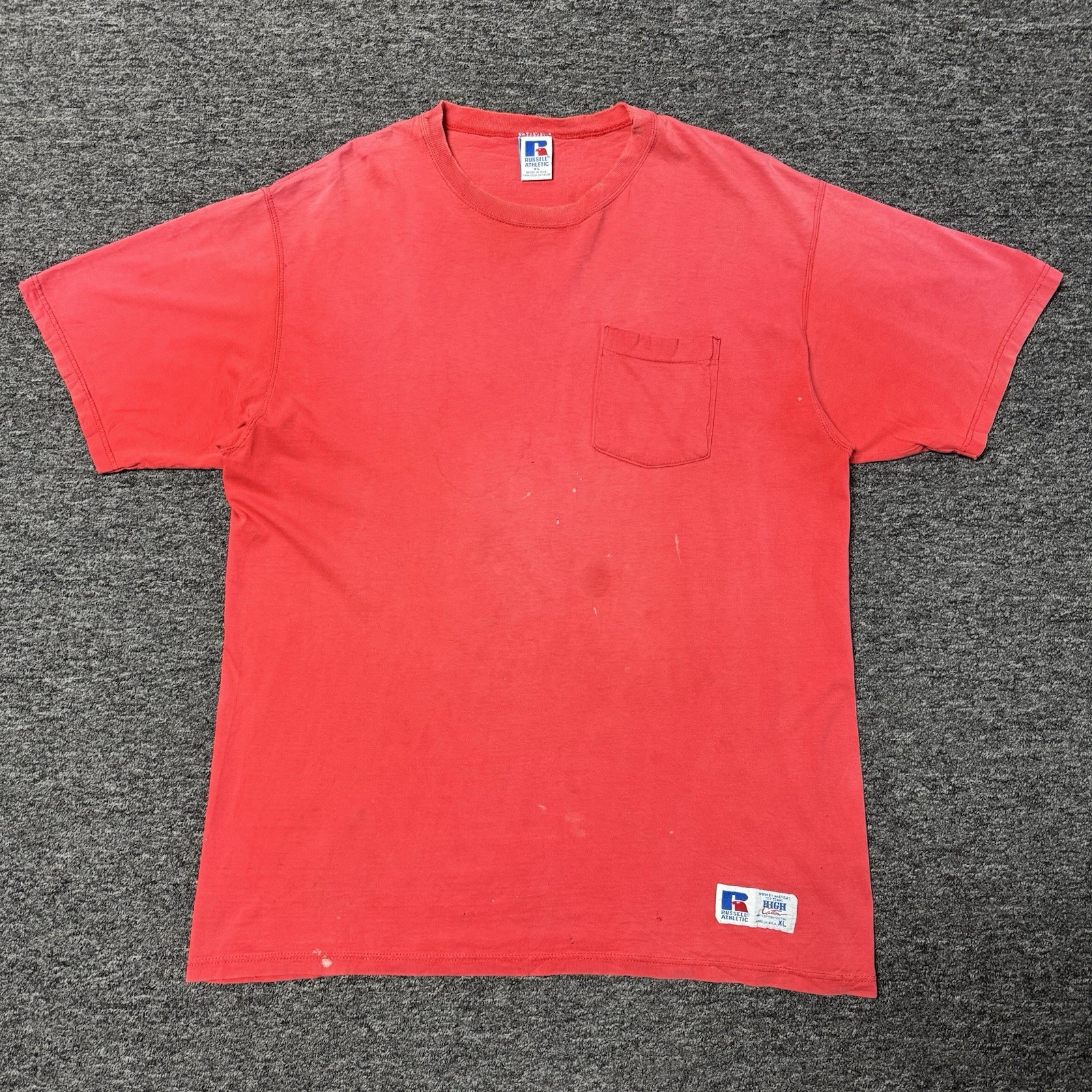 Vintage 90s Russell Athletic Gradient Sun Faded Red Casual Soft T-Shirt Sz XL