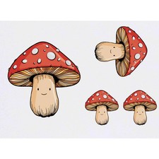 4 x 'Smiling Toadstool Mushroom' Temporary Tattoos / Transfers TO00064186 