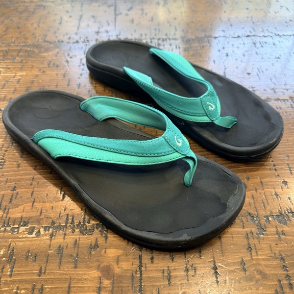 OLUKAI OHANA WOMENS 9 TEAL GREEN TURQUOISE WATER RESISTANT FLIP FLOP SANDALS