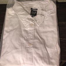 Gap Women's White Solid Dress Shirt XXL Classic Fit 32/33 Cotton Wrinkle Res
