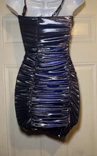 Fashion Nova Y2K Mini Dress Blue Purple Iridescent Size Small Side Rouching