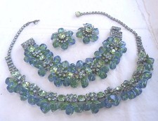 Vintage 3 Piece Jewelry Set Rhinestones Glass Bracelet Necklace Earrings Rare