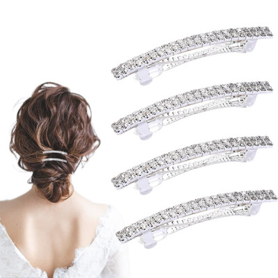 4 Pcs Sparkly Rhinestone Hair Barrettes Silver Bling Hair Clips for Women & Girl