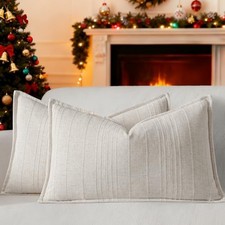 Linen Pillow Covers Set of 2,Boho Farmhouse Throw 20" x 12" Pack of 2 Ivory