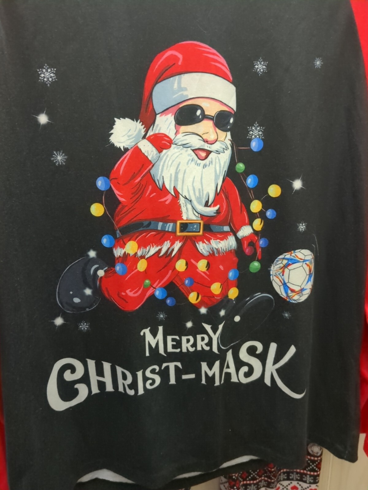 Festive Santa Soccer Lights Christmas Pajamas Unisex Adult Size M