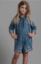 New One Teaspoon Ranch Denim Jumpsuit Girls Kids 5-6 Prophecy Blue Long Sleeve