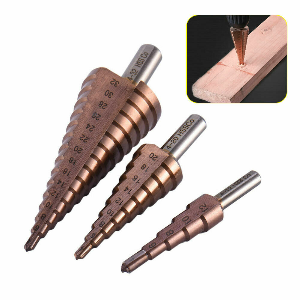 3x HSS Stufenbohrer Konusbohrer Titan 4-32 mm Schälbohrer Kegelbohrer 3x HSS Stufenbohrer Konusbohrer Titan 4-32 mm Schälbohrer Kegelbohrer