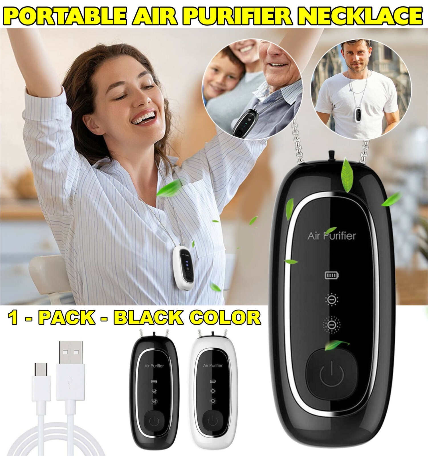 Portable Air Purifier Necklace Mini Wearable Personal Anion Negative