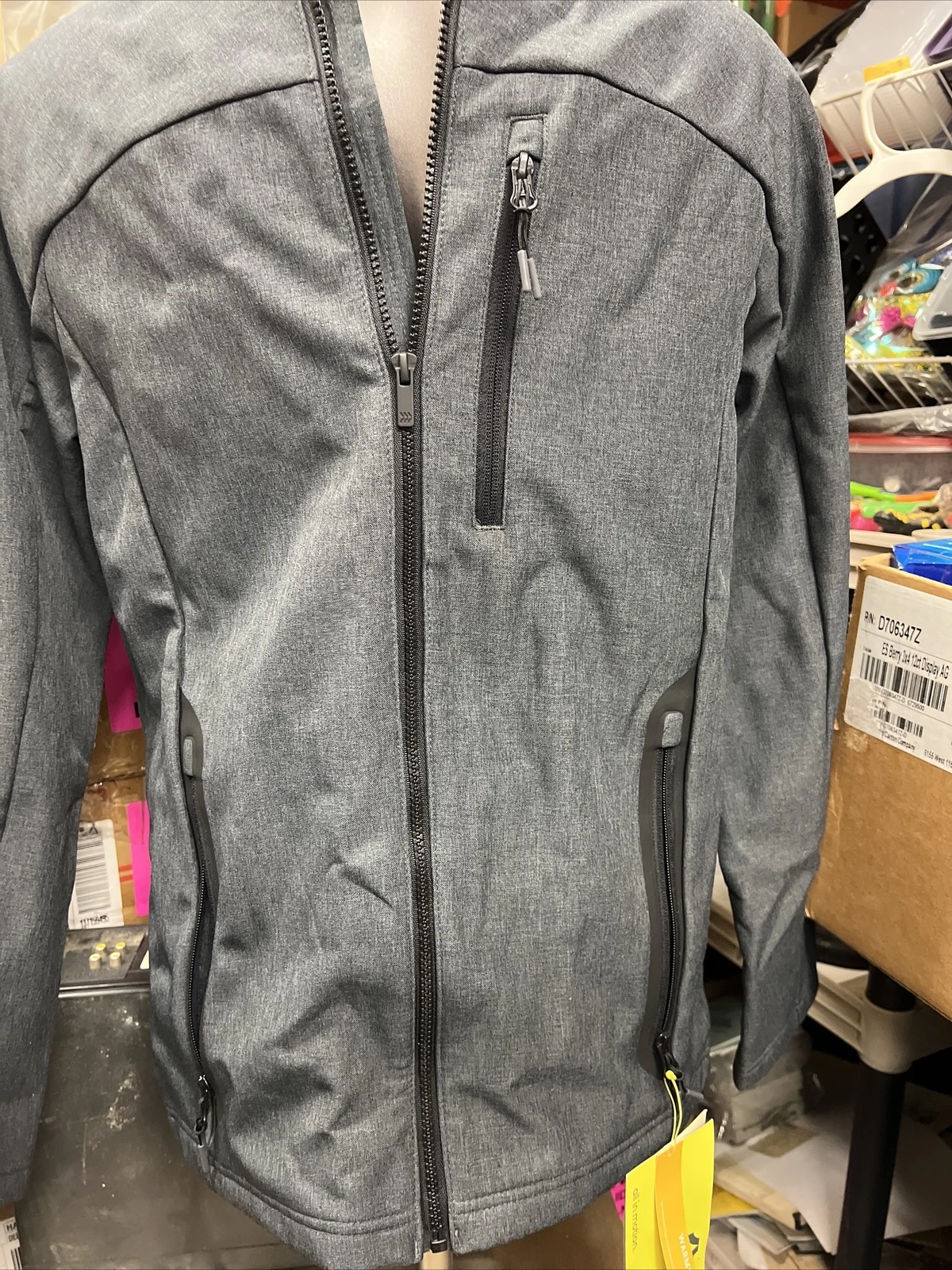 Mens All In Motion sz S Gray Fleece Softshell Jacket Water Resistant $48 New *
