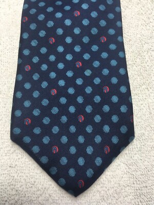 VICKY DAVIS MENS TIE NAVY BLUE WITH LIGHT BLUE AND RED POLKA DOTS 3.25 X 57
