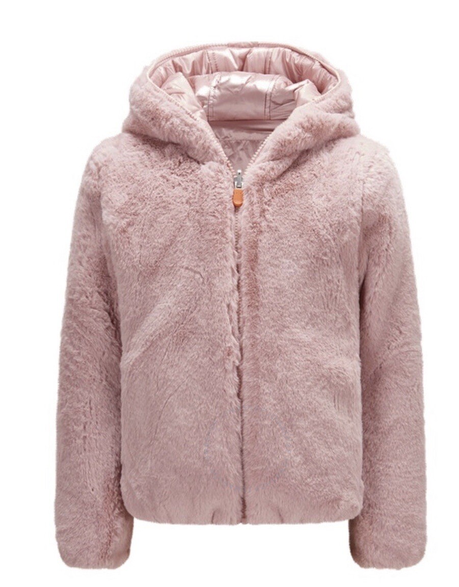 SAVE THE DUCK RETAIL $248 FAUX FUR REVERSIBLE HOODED JACKET GIRLS SZ8 BLUSH