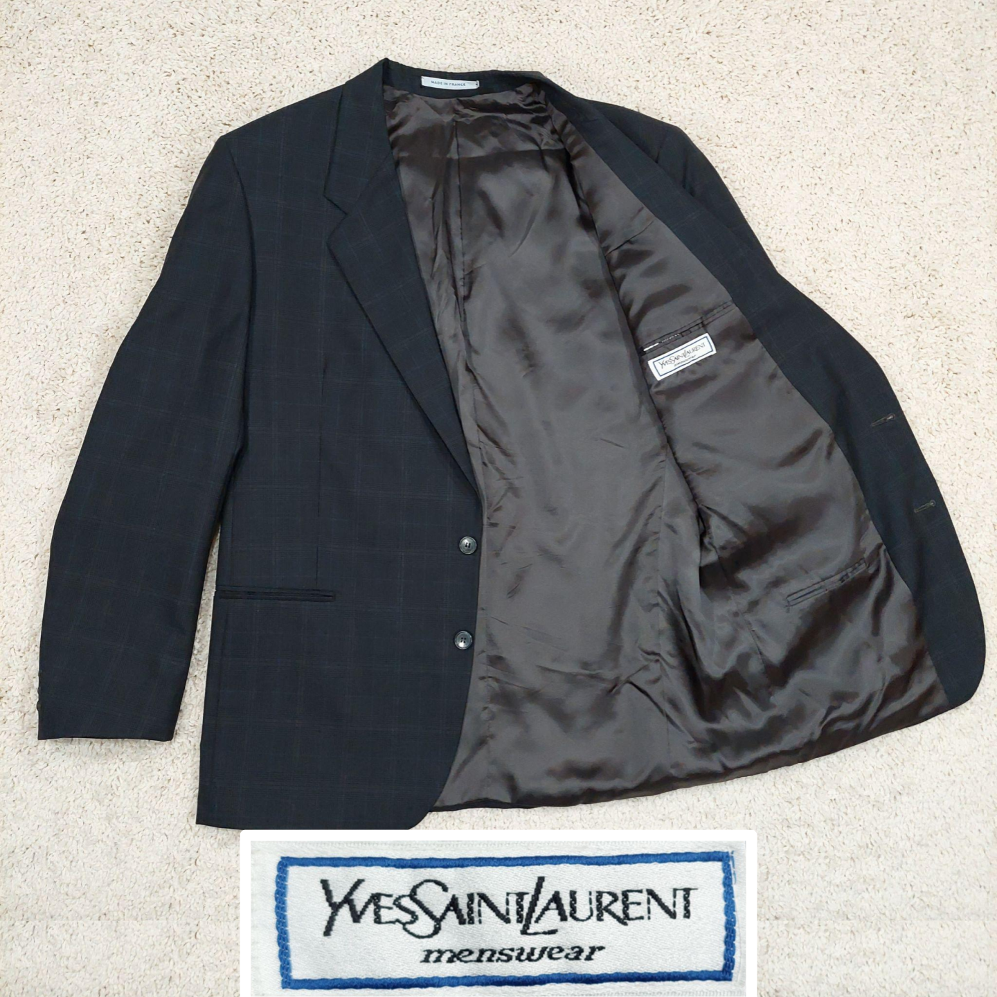 Blazer cappotto sportivo a quadretti lana Yves Saint Laurent YSL vintage anni 80 uomo 44R 2 bottoni