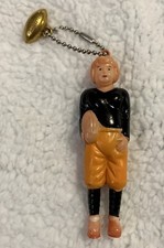 1940-50s Vtg Japan Celluloid Football Player Male Caucasian Black Org Keychain