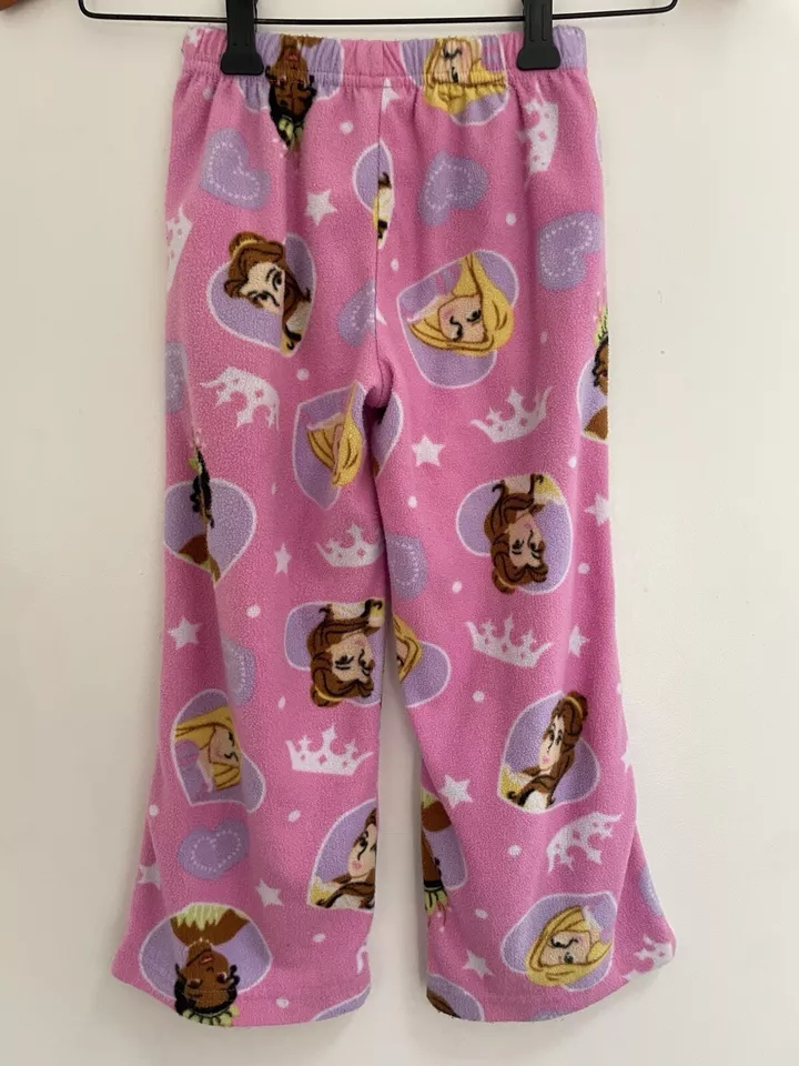 Disney Kids Girls Princesses Belle Rapunzel Tiana Cozy Fleece PJ Pants Pink Sz 6 - Image 3 of 4