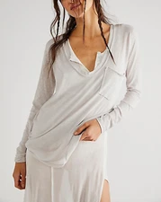 FREE PEOPLE WE THE FREE WOMEN'S LIGHT GREY BETTY LONG SLEEVE TOP Sz S