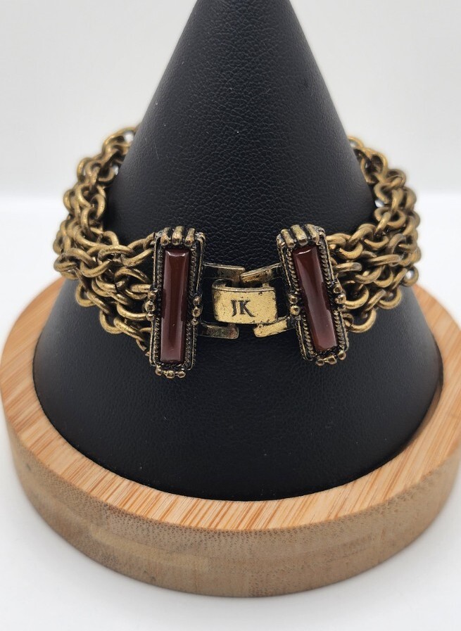 Vintage Jewel Kade (JK) Bracelet Dark Brown Cabochon Gem