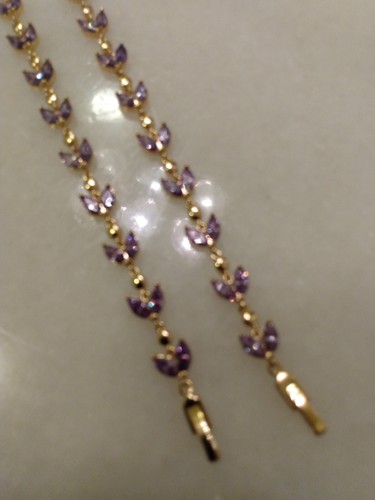 DAZZLING 18K PLATED LEAF SHAPE FAUX AMETHYST STONES LOOK 7.25 TO 8 IN BRACELET - Picture 3 of 3
