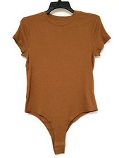 A New Day Women's Size M Brown Ribbed T-Shirt Short Sleeve Bodysuit