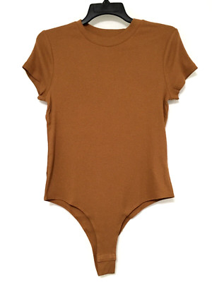 A New Day Women's Size M Brown Ribbed T-Shirt Short Sleeve Bodysuit