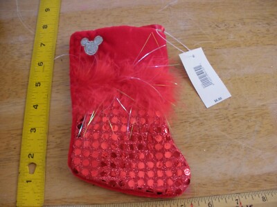Christmas Stocking red sequin Disney Mickey Mouse silhouette NWT 2000s 7''