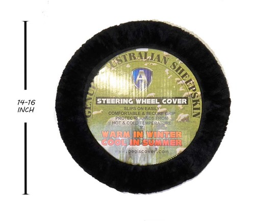 LUXURIOUS AUS Sheepskin Steering Wheel Cover Black - Picture 3 of 4