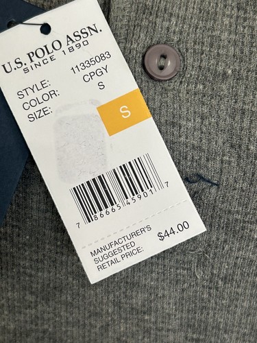 US Polo Assn Men's Waffle Knit Henley Long Sleeve Gray Shirt Size Small NWT - Picture 4 of 5