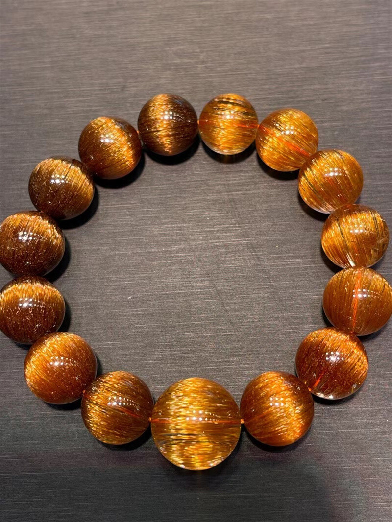 14mm Natural Copper Rutilated Quartz Hair Rutilated Titanium Crystal Bracelet