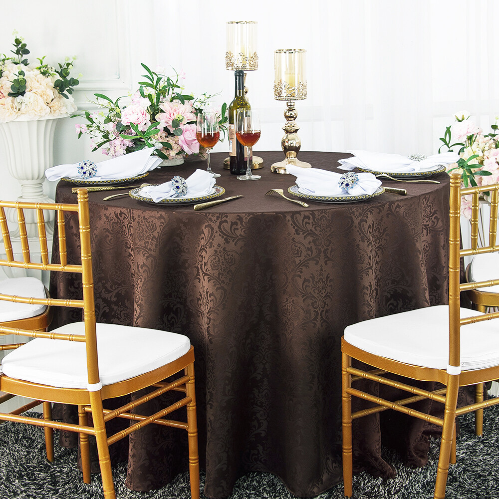 Wedding Linens Inc. 132" Round Damask Jacquard Polyester Tablecloths Table Cover