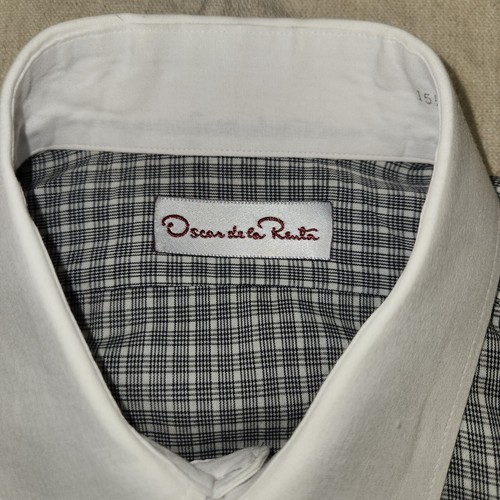 Oscar De La Renta Shirt Mens 15.5 Gray Long Sleeve Button Up Check Contrast - 第 11/11 張圖片