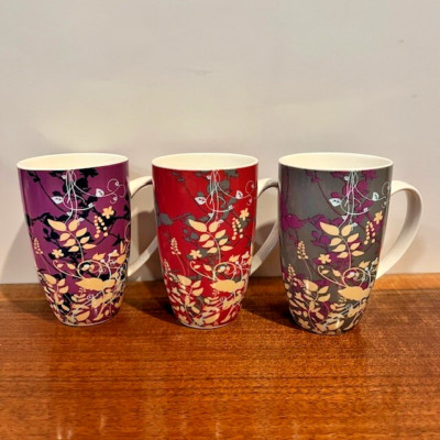 Set of (3) Maxwell & Williams Enchanted Garden Flower Mugs Tall 12oz